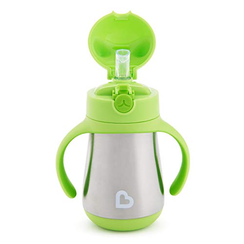 Munchkin Cool Cat Stainless Steel Straw Cup, 8 Ounce, Green - color: Green, size: 8 ounces
