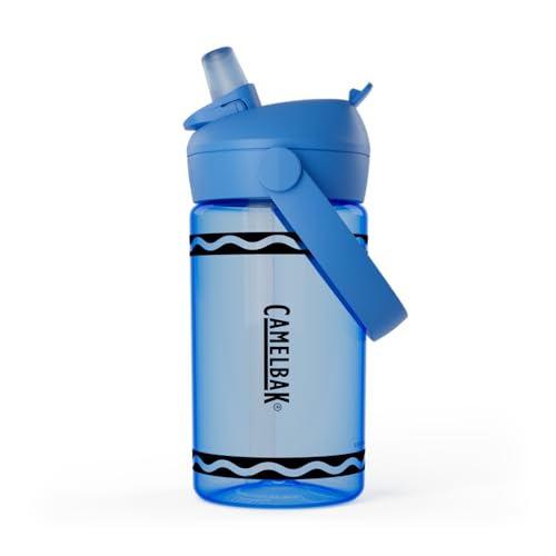 CamelBak Crayola Flip Straw Kids Water Bottle with Bite Valve, Tritan Renew Design for School and Everyday Use, 14oz, Cerulean - color: Cerulean