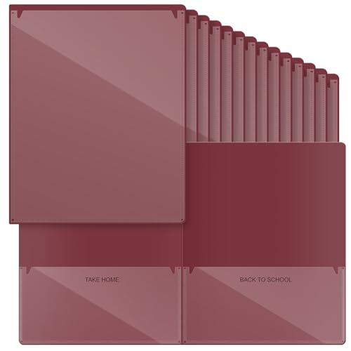 Henoyso 48 Pcs Plastic Take Home Folders with 2 Pockets Parent Teacher Classroom Communication Homework Folder for Students Parent Teacher Connector(Dark Red) - color: Dark Red