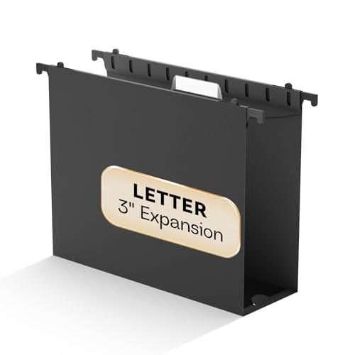 Black Hanging File Folder Extra Capacity,3" Expansion Letter Size | Plastic Hanging File Organizer for Filing Cabinet Folders Office Home,Reinforced Heavy Duty Hang Folders with Tabs,12 Pack - color: 12 Pack-black, style: 3" Expansion