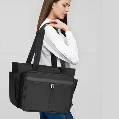 Trunab Teacher Laptop Tote Bag with Expanding File Folder Pocket | Nurse Utility Tote Bag for Women, Office Laptop Briefcase for Work, College, Nursing - color: Black