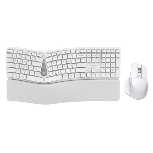 KYSONA Ergonomic Keyboard Mouse Wireless Combo, Full Size Bluetooth Split Keyboard with Wrist Rest, 4 Level DPI Ergo Mouse for Windows Mac OS Computer, White - color: White