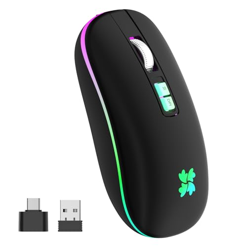 besky Wireless Rechargeable, Backlit LED Portable Silent Computer Mouse for Laptop, PC, MacBook, Chromebook, Notebook, 2.4G USB Cordless Mouse with USB-C Conversion Interface for iPad, Tablet