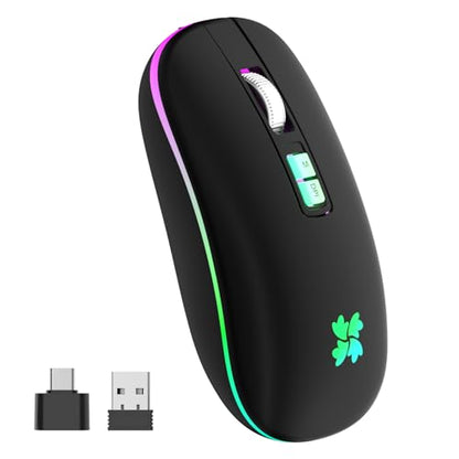 besky Wireless Rechargeable, Backlit LED Portable Silent Computer Mouse for Laptop, PC, MacBook, Chromebook, Notebook, 2.4G USB Cordless Mouse with USB-C Conversion Interface for iPad, Tablet