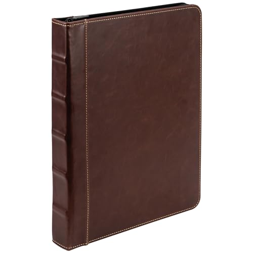 Samsill Vintage Zippered Leather Binder, 1 Inch Round Ring, Letter Size 8.5x11 Documents, Contrast Stitching, Professional Organizer Portfolio, Planner, Brown - color: Brown Contrast Stitch, size: 1 Inch, style: Full Size - Zipper