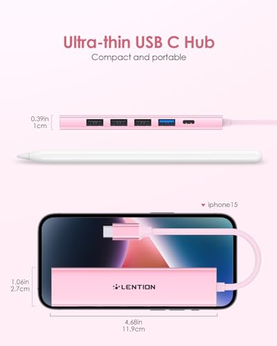 LENTION 6-in-1 USB C Hub, 4K@30Hz HDMI, 100W PD, 1 USB 3.0, 3 USB 2.0 | Ideal for Work & Study, Stable Driver 3.0 Certified, Compatible with macOS, iOS/iPadOS, Windows & ChromeOS (CH17, Rose Gold) - color: Rose Gold