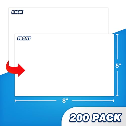 Chell 200 Count 5x8 Inch Heavyweight Blank Index Cards, Unlined, White | No Bleed-Through, Double Side Unlined, Made of 74 lb. Cover Weight Paper - size: 5"x8"
