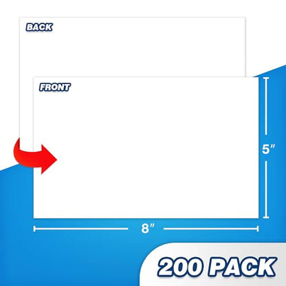 Chell 200 Count 5x8 Inch Heavyweight Blank Index Cards, Unlined, White | No Bleed-Through, Double Side Unlined, Made of 74 lb. Cover Weight Paper - size: 5"x8"