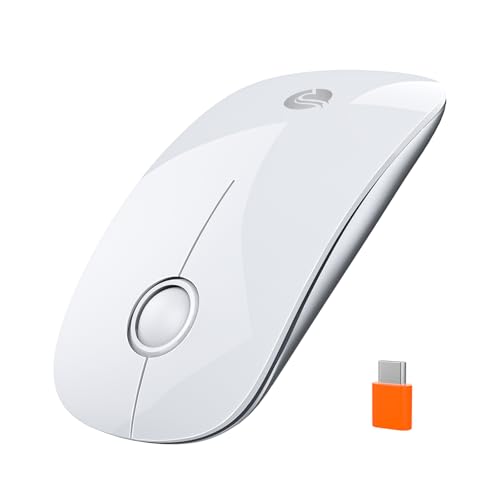 RAPIQUE R306C USB C Wireless Mouse for MacBook, Type-C 2.4GHz Portable Computer Mouse with USB-C Receiver, Silent Click, Slim Cordless Mouse, 3-Speed DPI, for iPad, Chromebook, Laptop, MacOS - White - color: White