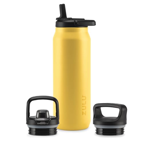 ZULU Base 40oz Stainless Steel Water Bottle with 3 Lids- Straw, Chug, Twist | Double Walled and Vacuum Insulated Metal Thermos | For Gym, Outdoor | Built in Carry Loop, Dishwasher Safe, Vitamin C - color: Vitamin C, style: 40oz