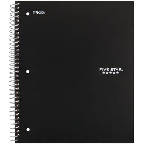 Five Star Spiral Notebook, 3 Subject, Wide Ruled, 8" x 10-1/2" | 150 Sheets | Black | Pack of 2 | Study App - color: Black, size: 8" x 10-1/2" (Pack of 2)