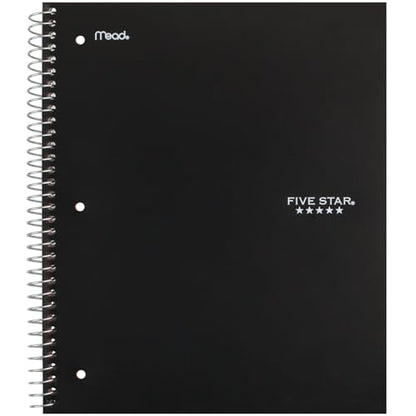 Five Star Spiral Notebook, 3 Subject, Wide Ruled, 8" x 10-1/2" | 150 Sheets | Black | Pack of 2 | Study App - color: Black, size: 8" x 10-1/2" (Pack of 2)