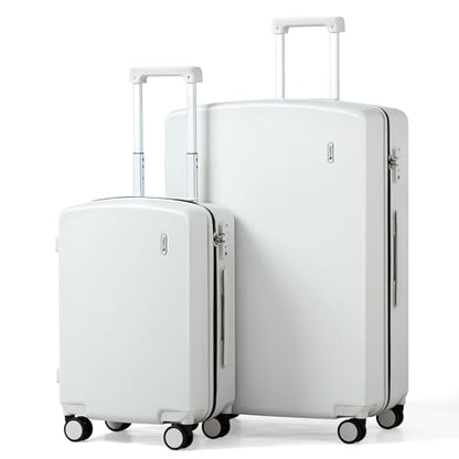 Hanke Hard Shell Luggage Sets 2 Pieces, Carry On and Checked Luggage Sets with Spinner Wheels, Durable PC Hardside Rolling Suitcase for Travel (20/28 Inch, Smoke White) - color: Smoke White, size: 20+28 Inch