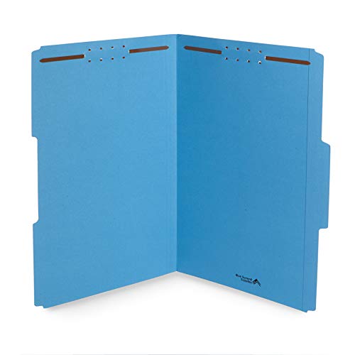Blue Summit Supplies 50 Fastener File Folders, Legal, Heavy Duty, Blue | Heavy-duty 14pt, reinforced 1/3 top tab, legal size, embedded fasteners, for legal, medical, and office records - color: Blue