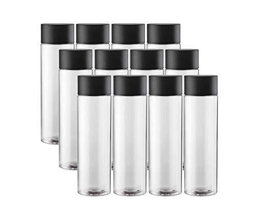 12-Pack Empty Plastic Juice and Water Bottles, 400ml Reusable Containers with Black Lids for Smoothies, Sensory Crafts, and Calm Down Activities