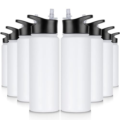24 oz Insulated Water Bottle Bulk 8 Pack, Stainless Steel Sports Water Bottles with Straw Lid & Wide Mouth Lids, Double Walled Vacuum, Leak Proof, White - color: White, size: 24 Ounces-8