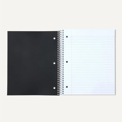 Amazon Basics College-Ruled 3-Subject Spiral Notebook, 150 Sheets, 8.5 x 11 inches, Black - color: Black, style: College Ruled 150 Sheets