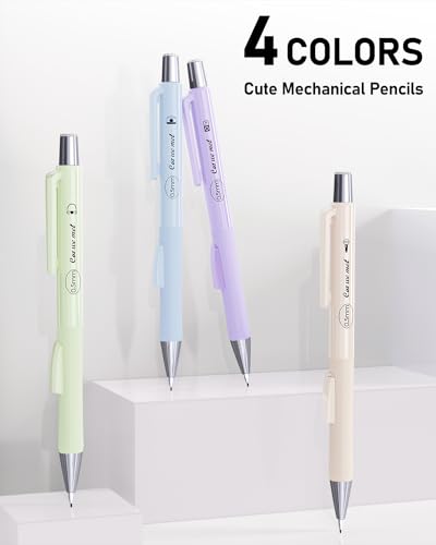 Four Candies Cute Mechanical Pencil Set with Case, 0.5 mm | 4PCS Pastel Aesthetic Mechanical Pencils with 480PCS HB Lead Refills, 2 Erasers, 12 Eraser Refills School Supplies - size: 0.5MM