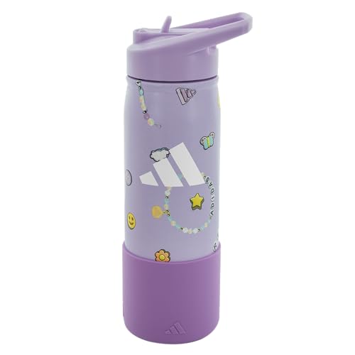adidas Stainless Steel Metal Water Bottle 20 oz (600 mL) Straw Lid - color: Violet Tone Purple/White/Violet Fusion Purple/2