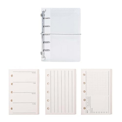AxeWoodz Clear A8 Binder PP Trifold Binder 5 Rings Loose Leaf Binder Notebook with 120 Sheets A8 Refill Paper (Vertical Lined&to Do List&Weekly Plan) - style: Vertical Lined&To Do List&Weekly Plan