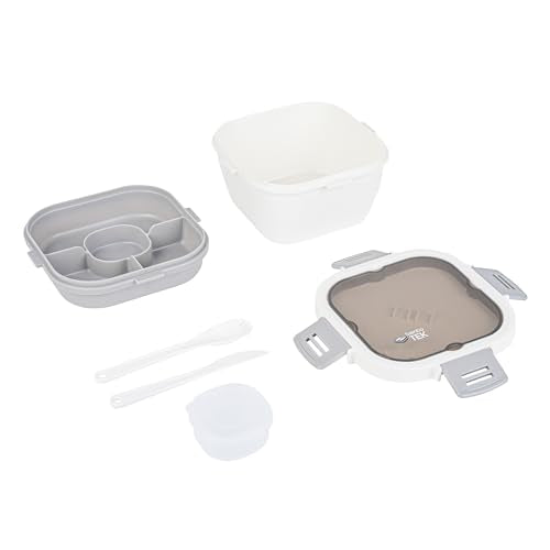 Restaurantware-Bento Tek 57.5 Ounce Bento Box, 1 Reusable Lunch Container - With Fork And Knife, Does Not Contain BPA, White And Gray Plastic Reusable Lunch Box, Microwavable, Dishwashable - size: 1 Count, style: 58 oz - White