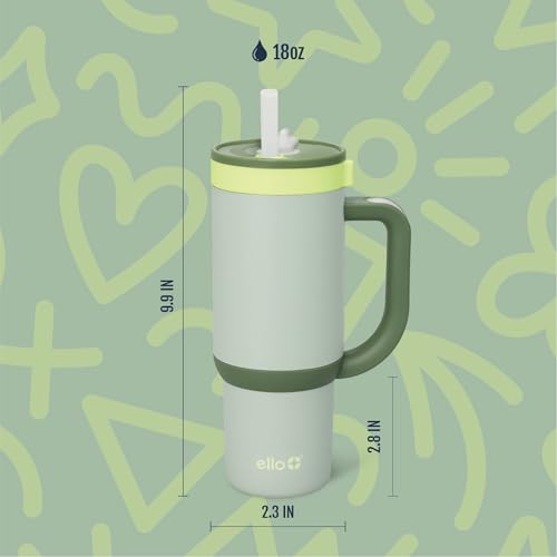 Ello Oasis 18oz Insulated Stainless Steel Kids Tumbler with Straw, Avocado | Leakproof kids tumbler with handle and retracting straw. BPA-free, keeps drinks cold, cupholder friendly for school. - color: Avocado, size: 18 Ounces