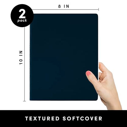 PAPERAGE Soft Cover Blank Journal Notebook, 2 Pack, (Navy), 100 Pages, Large 7.5 inches x 9.5 inches, Ideal for Sketch Book, Note Taking & Travel Journal - color: Navy, style: Plain 100pgs (2 Pack)