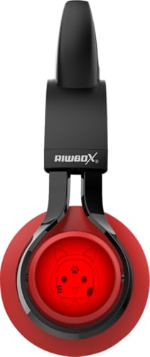 Riwbox CT-7 Cat Ear Bluetooth Headphones, LED Light Up Bluetooth Wireless Over Ear Headphones with Microphone and Volume Control for Travel/School/Smartphones/Laptop/PC/TV （Red&Black） - color: Red&Black
