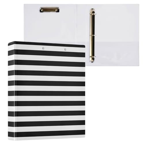 3 Ring Binder - 1.5 Inch Black and White Striped Binder Organizer with 2 Pockets for Home Office Supplies - color: Black and White Striped