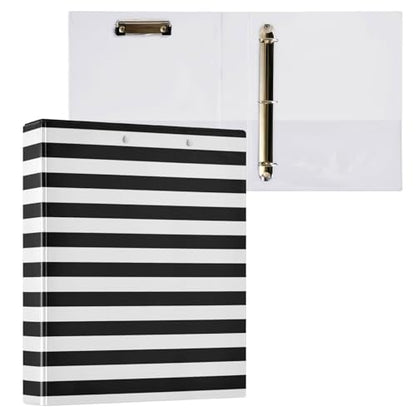 3 Ring Binder - 1.5 Inch Black and White Striped Binder Organizer with 2 Pockets for Home Office Supplies - color: Black and White Striped