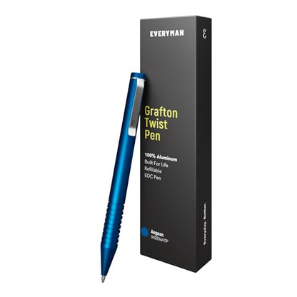 Everyman Aegean Grafton Mini Twist Refillable 0.7mm Metal Gel Ink Pen | EDC Premium Anodized Aluminum Build, Deep-Grooved Grip, Smooth Writing for Journaling, Office, Travel, Gifting & Daily Use - color: Aegean, style: Twist