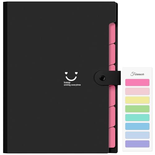 Forvencer Accordion File Organizer, Letter Size, 7 Pocket Expanding File Folder, Cute File Folder with Labels, Portable File Organizer for School Office Supplies, Folders for Documents, Black - color: Black, style: 7 Pockets