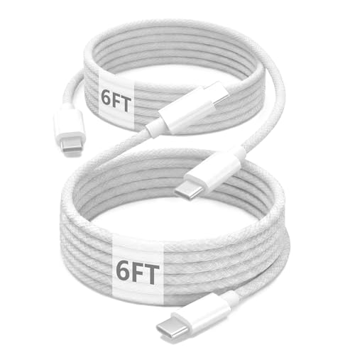 USB C to C Charger Cable, 60W, 6FT, 2-Pack, Gray | Fast Charging, Braided Nylon, for iPhone 17/16/15, MacBook iPad, Galaxy S25/S24 - color: Gray, size: 6FT+6FT