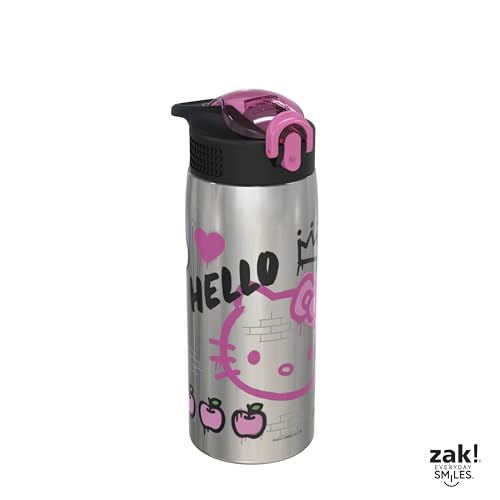 Zak Designs Sanrio Water Bottle for Travel and At Home, 19 oz Vacuum Insulated Stainless Steel with Locking Spout Cover, Built-In Carrying Loop, Leak-Proof Design (Hello Kitty) - color: Hello Kitty