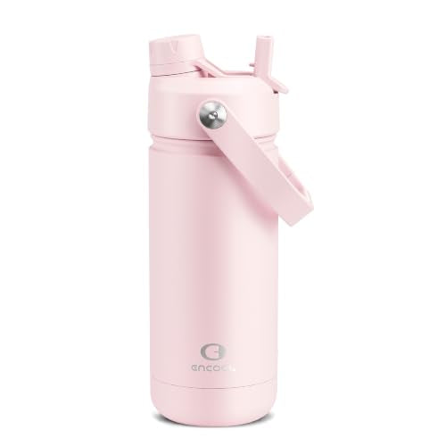 ENCOOL Insulated Water Bottle with Straw Stainless Steel Water Bottle, Leak-Proof, BPA-Free, Double Wall Vacuum Keeps Cold for 24 Hours for Sports, Travel, School (18 oz, Cotton Candy) - color: Cotton Candy, size: 18 Ounces