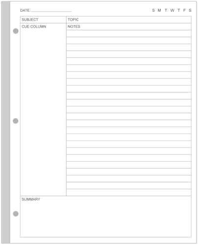 A4 Cornell Notes Filler Paper - 3 Hole Cornell Notes Loose Leaf Paper, 50Sheets / 100Pages, 100gsm, White, 8.5'' x 11'' - size: 1-Pack, style: 3-Hole