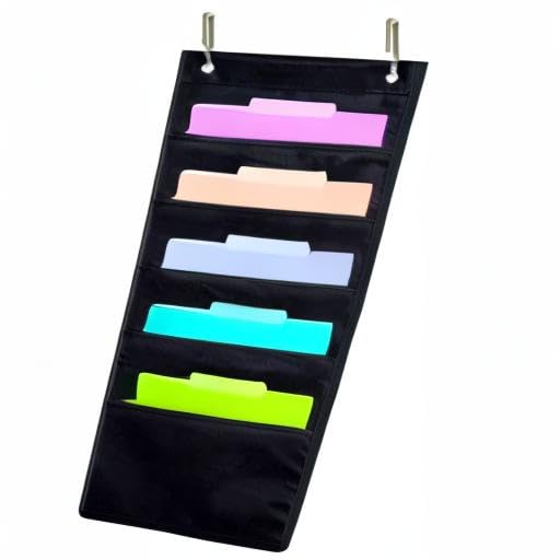 ZKOO 5 Pockets Hanging Wall File Organizer for A4 Size Paper/Legal/Letter Size Document, Sturdy Wall Mail Organizer Black Pocket Chart Great for Classroom, Office, Home Use with 2 Hangers - size: 5 Pocket