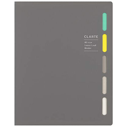 Maruman CLARTE 26‑Ring Binder with 5 Index Windows & Matching 5‑Tab Dividers, B5 Size, 7.17" x 10.12", Includes 10 Loose Leaf Ruled Sheets and Clear Storage Pocket, Holds Up to 120 Sheets, Gray - color: Gray, size: B5