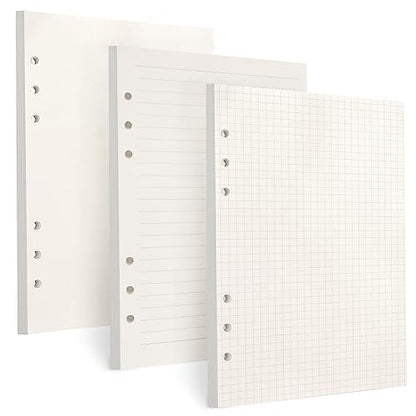 Toplive A5 Refill Paper, [3 Pack] 100GSM Thick 6 Hole Filler Inserts - 135 Sheets (270 Pages) for 6 Ring Binder Journal Notebook, Blank/Line/Squared - style: 3Pack Blank+Line+Grided
