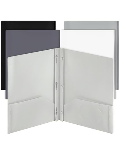 Mr. Pen- Plastic Folders with Pockets and Prongs, 5 Pack, Letter Size | Flexible Plastic Folders with Prongs, Black and White Theme - color: Black and White, size: 5 Pack