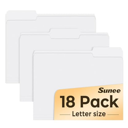 SUNEE File Folders, 18 Pack Manilla Folders 8.5 x 11, 1/3 Cut Tab for Easy Labeling and Organization, Durable Standard Paper for Home, Office, School Filing, White - color: White