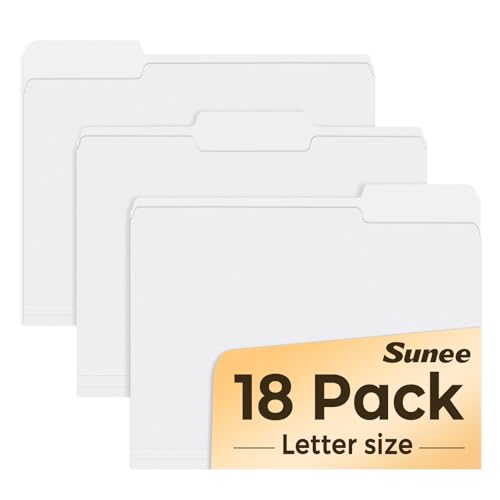 SUNEE File Folders, 18 Pack Manilla Folders 8.5 x 11, 1/3 Cut Tab for Easy Labeling and Organization, Durable Standard Paper for Home, Office, School Filing, White - color: White