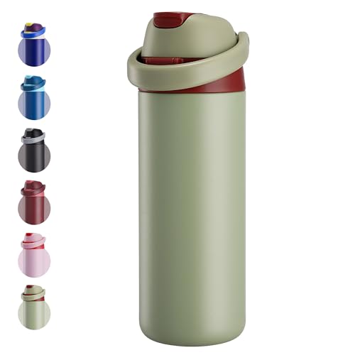 Fijinhom 18 oz Insulated Water Bottle, Stainless Steel Water Bottle with 2-in-1 Straw and Push-Button Spout Lid, Keeps 24 Hours Cold, Double Wall Vacuum Leak-Proof & BPA-Free for Sports, Travel, Green - color: Green, size: 18 Ounces