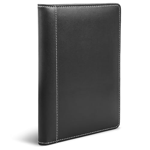 Samsill Mini Faux-Leather Padfolio, 5 x 8 Writing Pad, Compact Business Portfolio with Business Card Display Pocket, Contrast Stitch, Black - color: Black