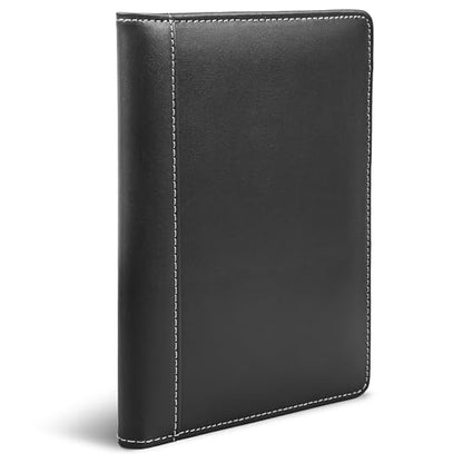 Samsill Mini Faux-Leather Padfolio, 5 x 8 Writing Pad, Compact Business Portfolio with Business Card Display Pocket, Contrast Stitch, Black - color: Black