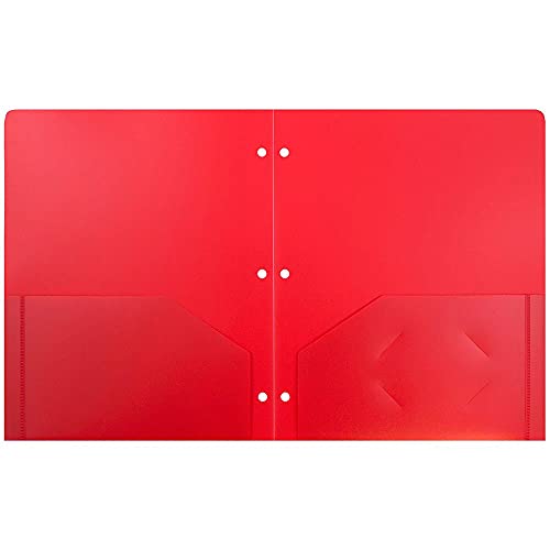JAM PAPER Heavy Duty Plastic 3 Hole Punch Pocket Folders - Extra Tough School Folders - Red - 6/Pack - color: Red, size: 6 Per Pack