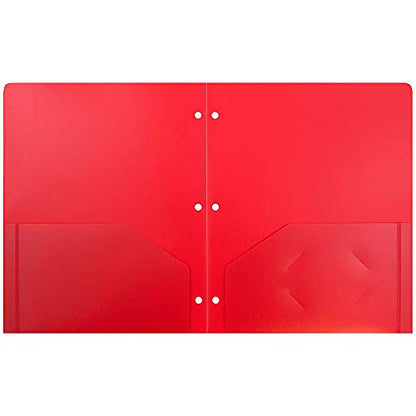 JAM PAPER Heavy Duty Plastic 3 Hole Punch Pocket Folders - Extra Tough School Folders - Red - 6/Pack - color: Red, size: 6 Per Pack