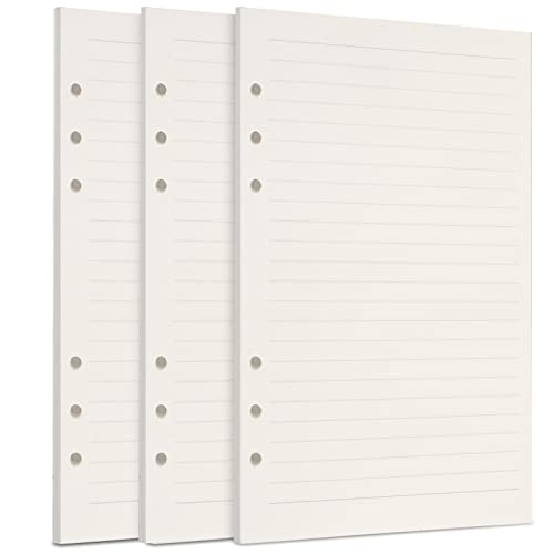 A5 Refill Paper, [3 Pack] Toplive 100GSM Thick Refillable 6 Hole Filler Inserts - 135 Sheets (270 Pages) for 6 Ring Binder Journal Notebook, Lined - style: 3Pack Lined Paper