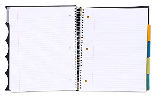 Mintra Office Durable PREMIUM Spiral Notebook, ((Black, 5 Subject, 8.5in x 11in)), Fabric Covered Coils, No Snags, Removable Adjustable Pocket Dividers, Ruler, Organization, Customizable - color: Black, size: 5 Subject (8.5in x 11in)