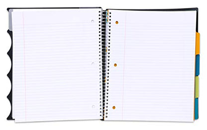 Mintra Office Durable PREMIUM Spiral Notebook, ((Black, 5 Subject, 8.5in x 11in)), Fabric Covered Coils, No Snags, Removable Adjustable Pocket Dividers, Ruler, Organization, Customizable - color: Black, size: 5 Subject (8.5in x 11in)